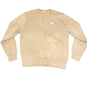 Nike Sportswear Club Fleece Crew Neck Sweatshirt Mens Medium Beige Swoosh Logo